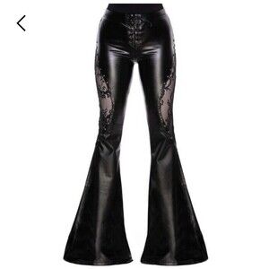 Killstar Sable Lace Bell Bottom Flares Trousers Faux Leather XXL NWT